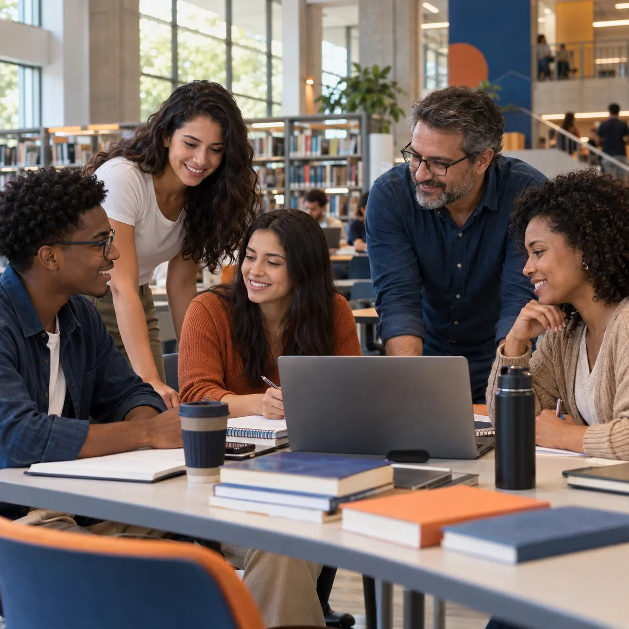 Alunos de graduação e pós-graduação estudando em grupo